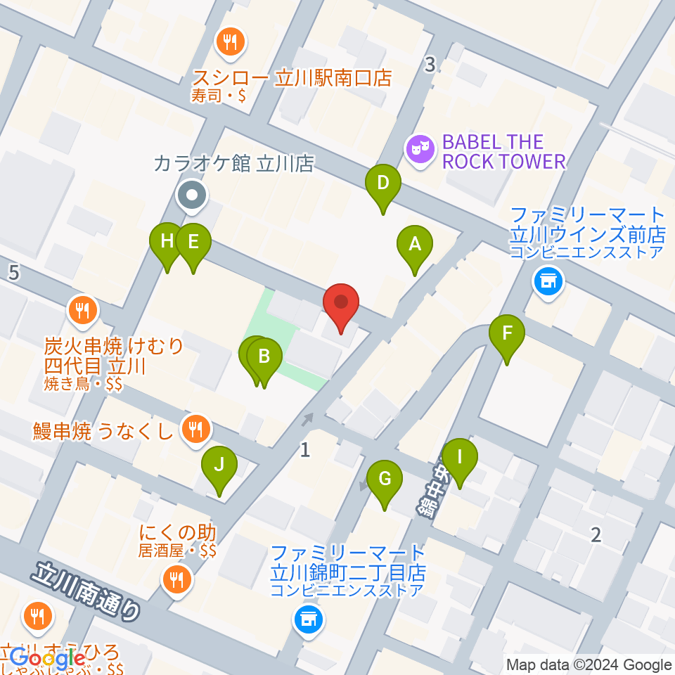 楽器奏庫 立川店周辺の駐車場・コインパーキング一覧地図