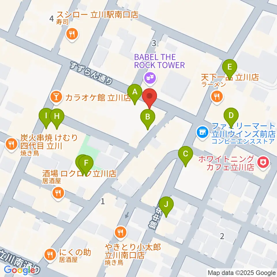 楽器奏庫 立川店周辺の駐車場・コインパーキング一覧地図