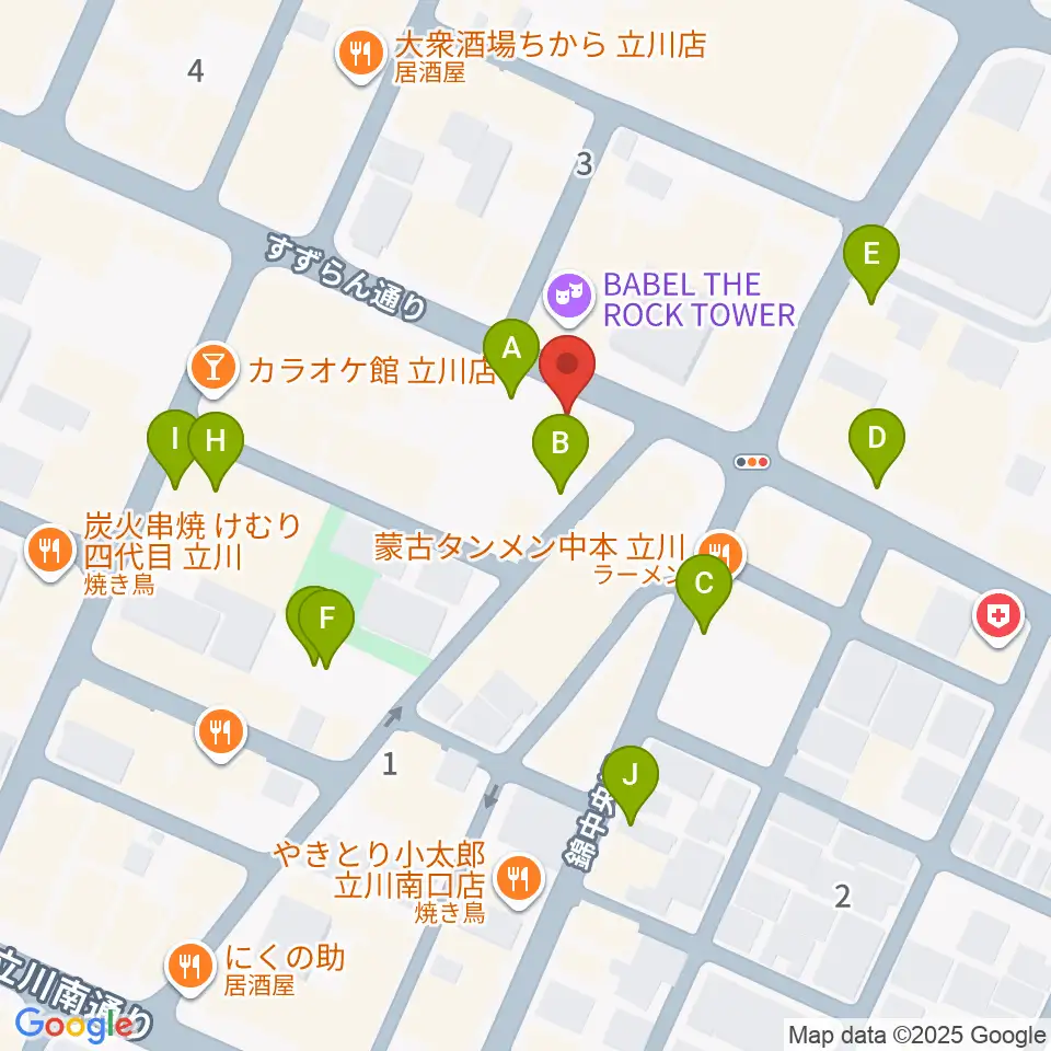 楽器奏庫 立川店周辺の駐車場・コインパーキング一覧地図