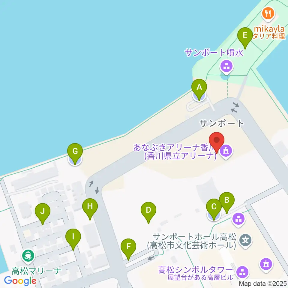 あなぶきアリーナ香川周辺の駐車場・コインパーキング一覧地図