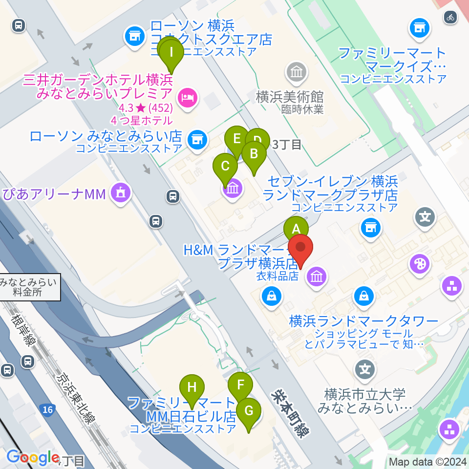 横浜ランドマークホール周辺の駐車場・コインパーキング一覧地図