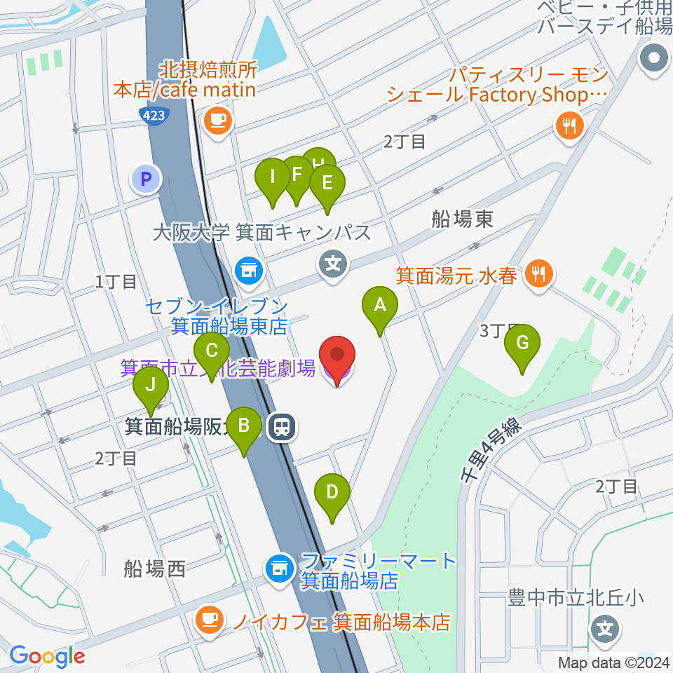 箕面市立文化芸能劇場周辺の駐車場・コインパーキング一覧地図