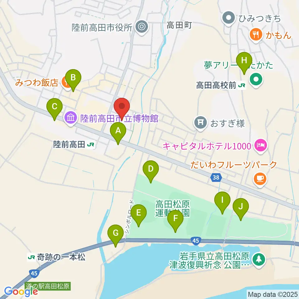 陸前高田市民文化会館 奇跡の一本松ホール周辺の駐車場・コインパーキング一覧地図