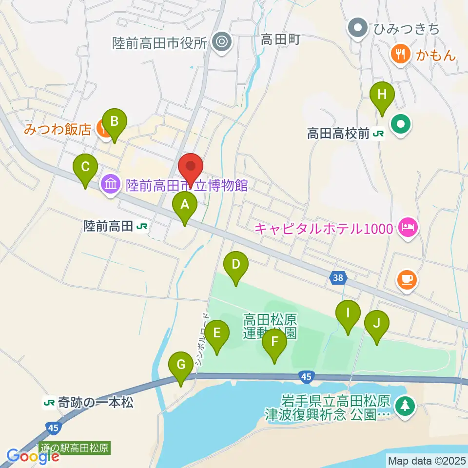 陸前高田市民文化会館 奇跡の一本松ホール周辺の駐車場・コインパーキング一覧地図