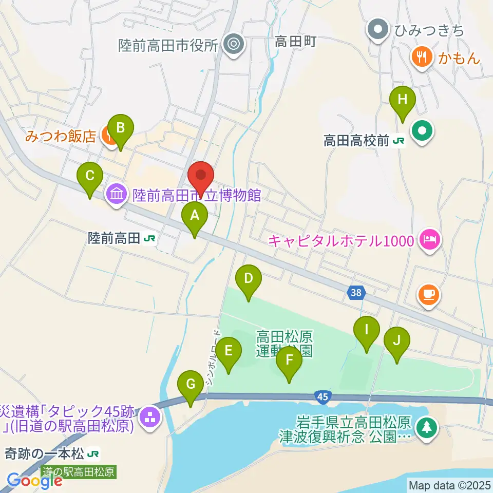 陸前高田市民文化会館 奇跡の一本松ホール周辺の駐車場・コインパーキング一覧地図