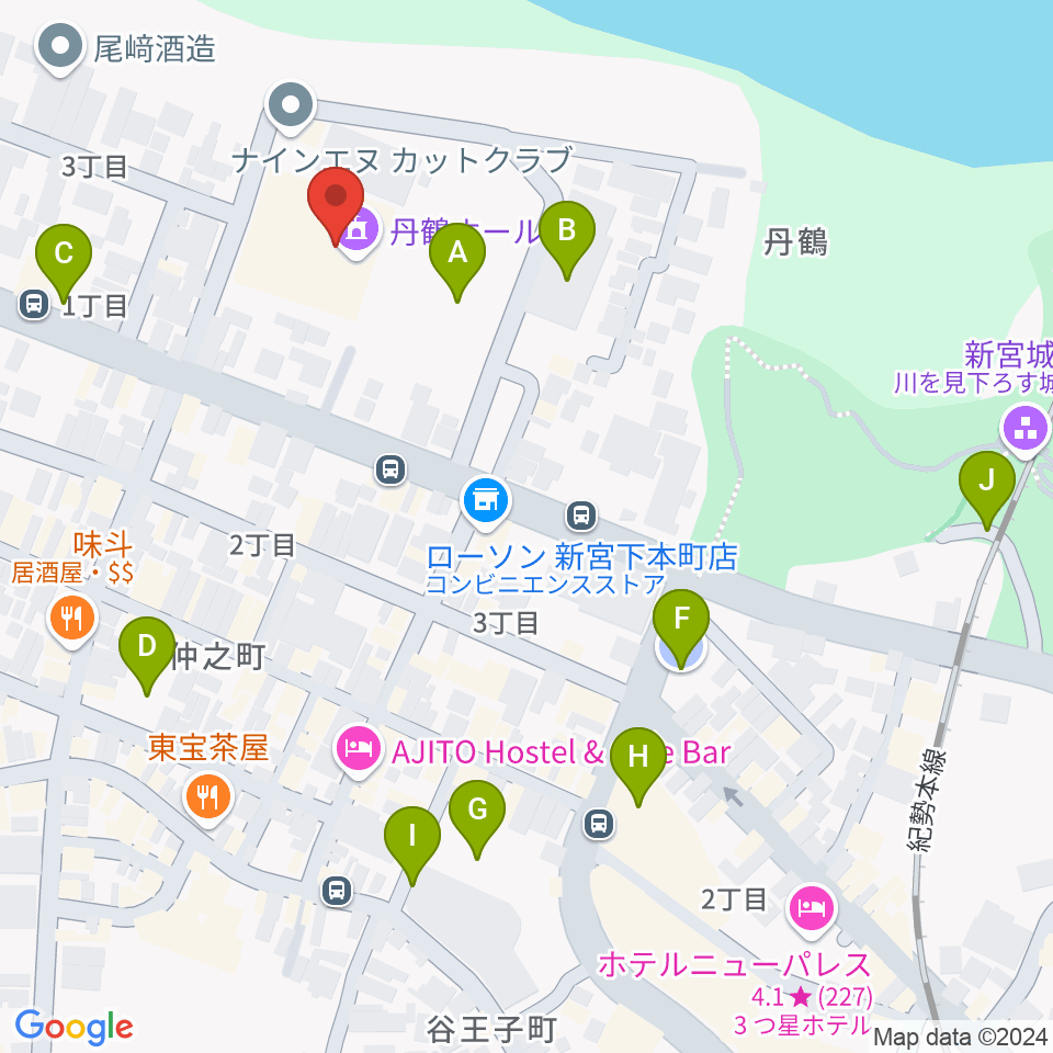 丹鶴ホール周辺の駐車場・コインパーキング一覧地図