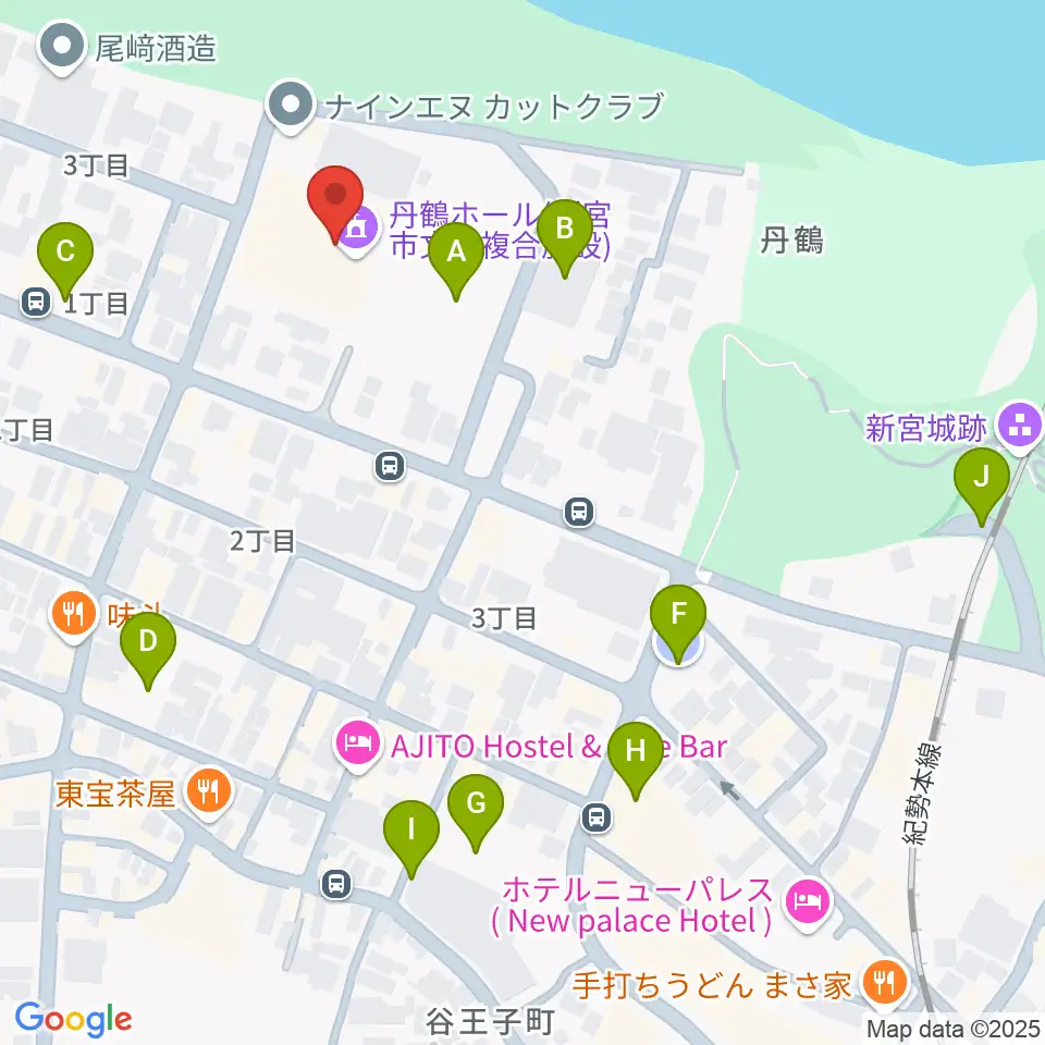丹鶴ホール周辺の駐車場・コインパーキング一覧地図