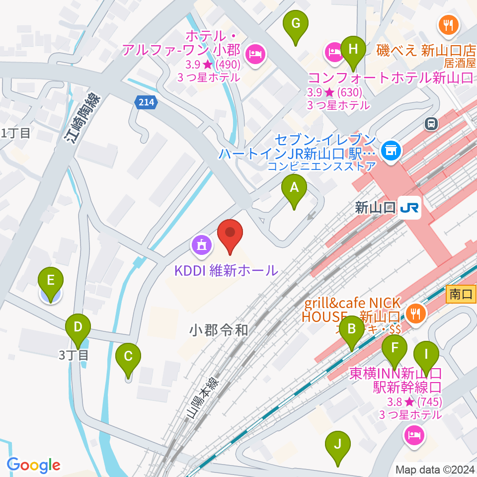 KDDI維新ホール周辺の駐車場・コインパーキング一覧地図