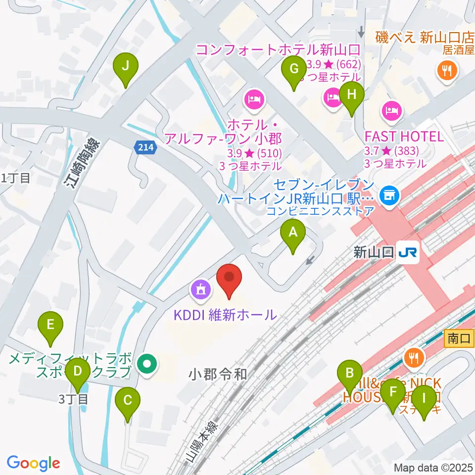 KDDI維新ホール周辺の駐車場・コインパーキング一覧地図