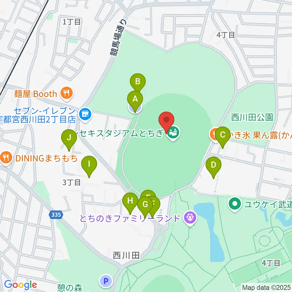 カンセキスタジアムとちぎ周辺の駐車場・コインパーキング一覧地図
