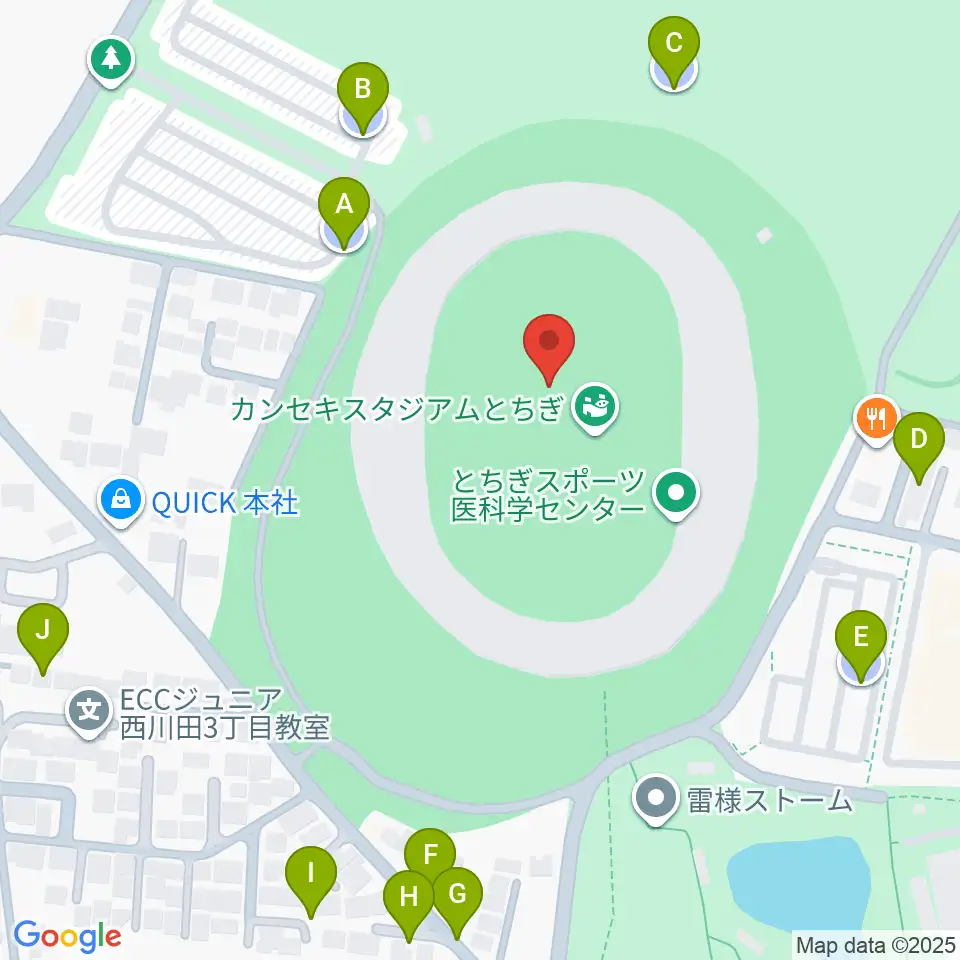 カンセキスタジアムとちぎ周辺の駐車場・コインパーキング一覧地図