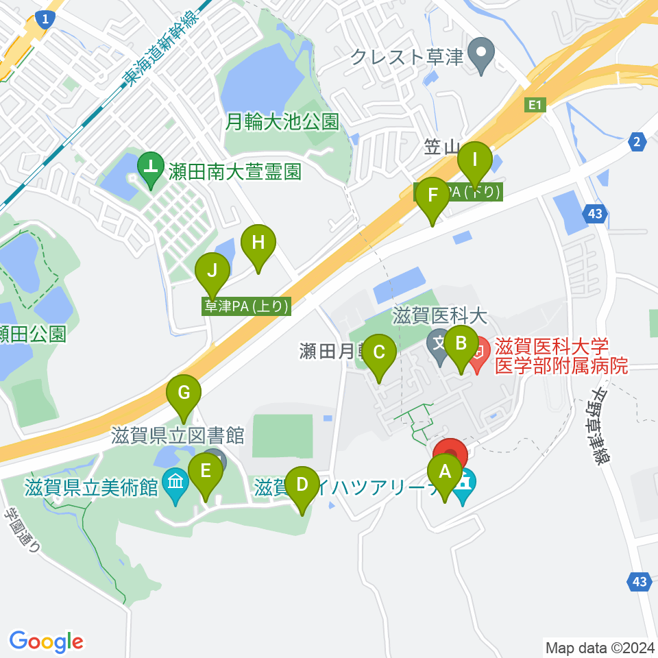 滋賀ダイハツアリーナ周辺の駐車場・コインパーキング一覧地図