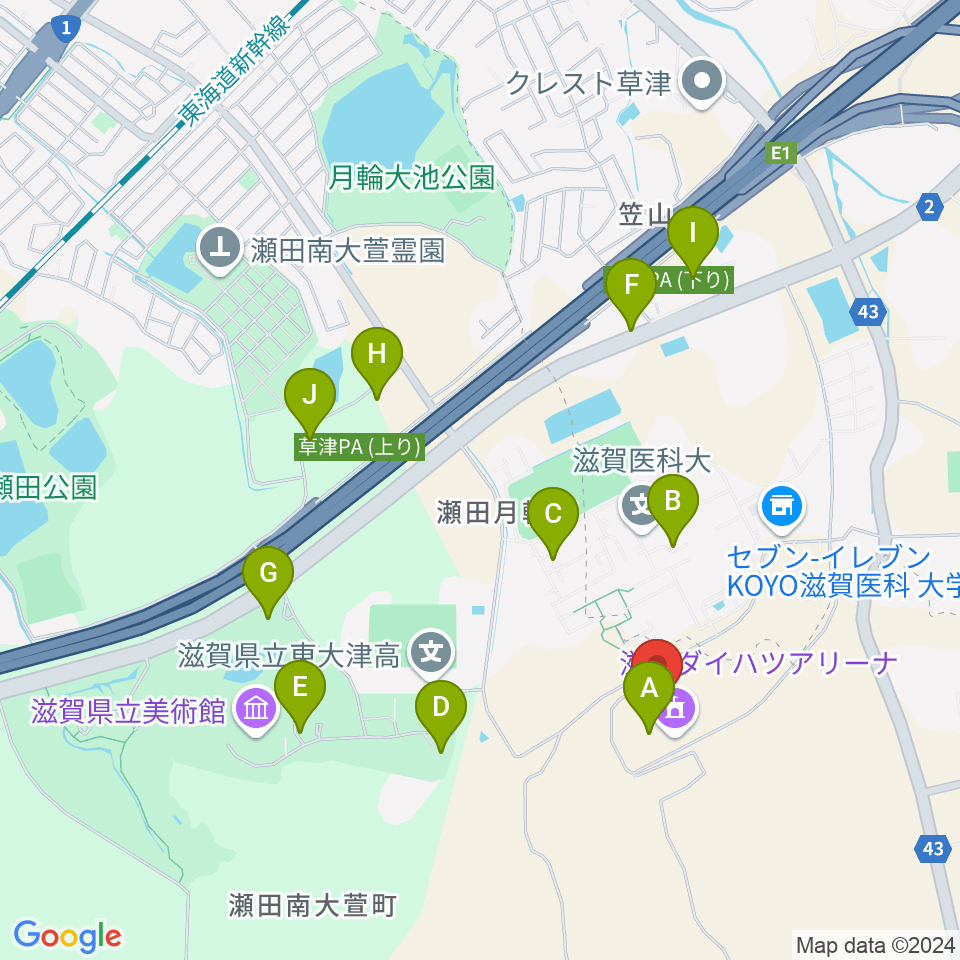 滋賀ダイハツアリーナ周辺の駐車場・コインパーキング一覧地図