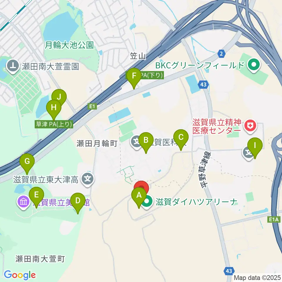 滋賀ダイハツアリーナ周辺の駐車場・コインパーキング一覧地図