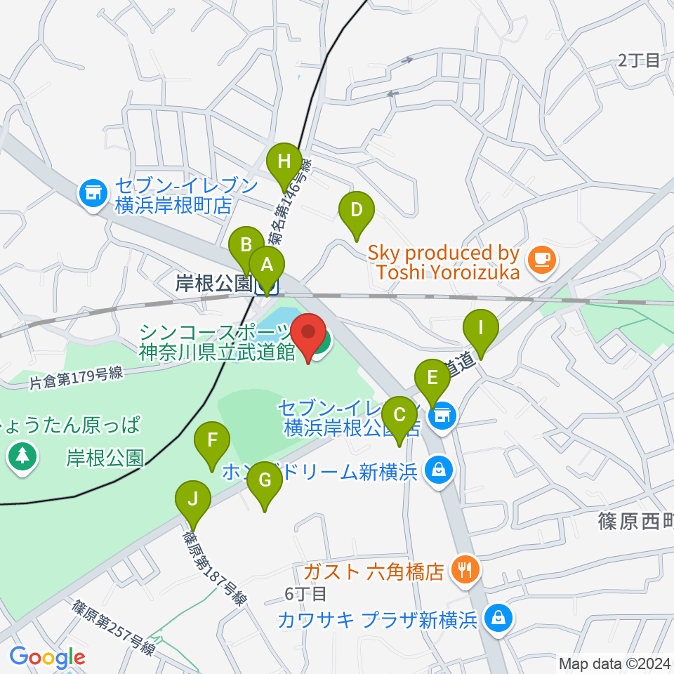 シンコースポーツ神奈川県立武道館周辺の駐車場・コインパーキング一覧地図