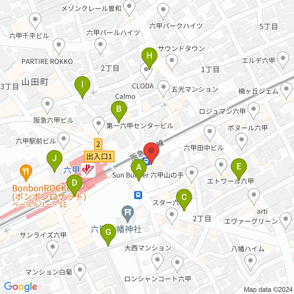 スタジオハイダウェイ阪急六甲店周辺の駐車場・コインパーキング一覧地図