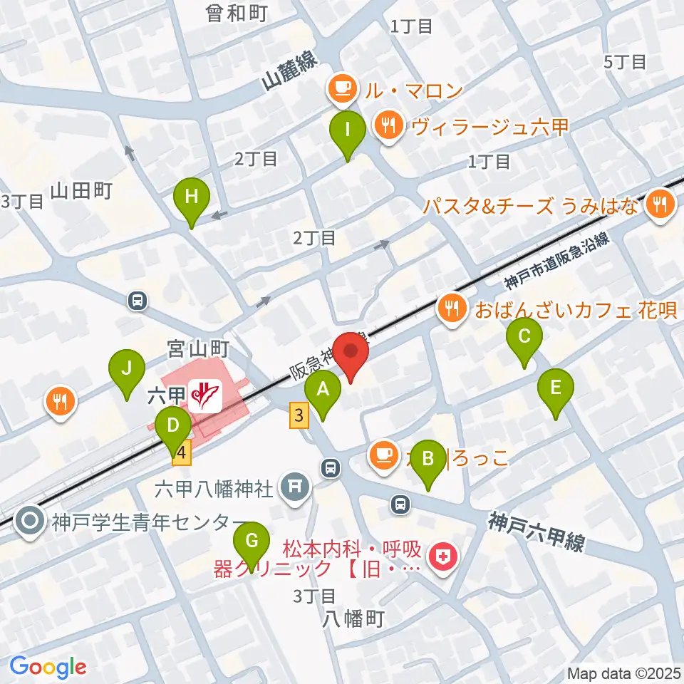 スタジオハイダウェイ阪急六甲店周辺の駐車場・コインパーキング一覧地図