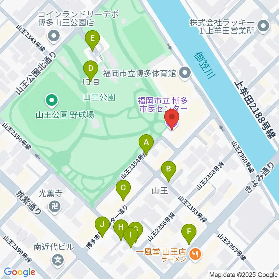 福岡市立博多市民センター周辺の駐車場・コインパーキング一覧地図