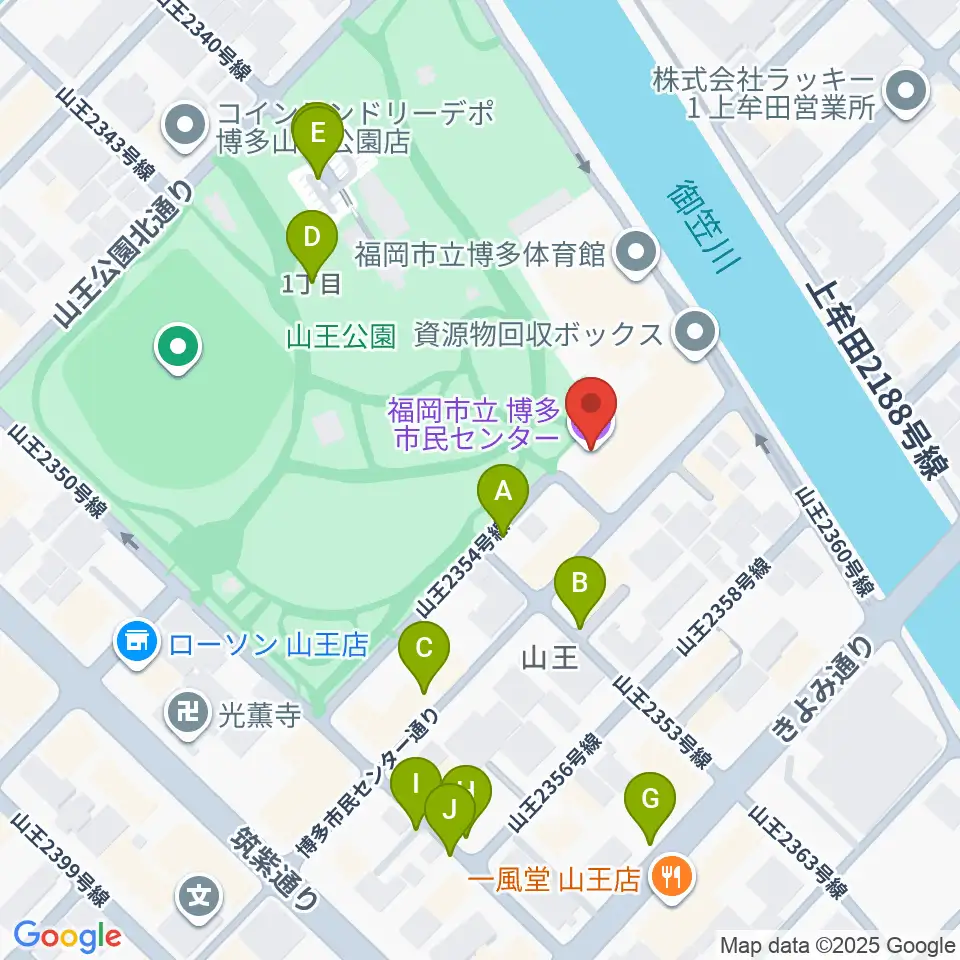 福岡市立博多市民センター周辺の駐車場・コインパーキング一覧地図
