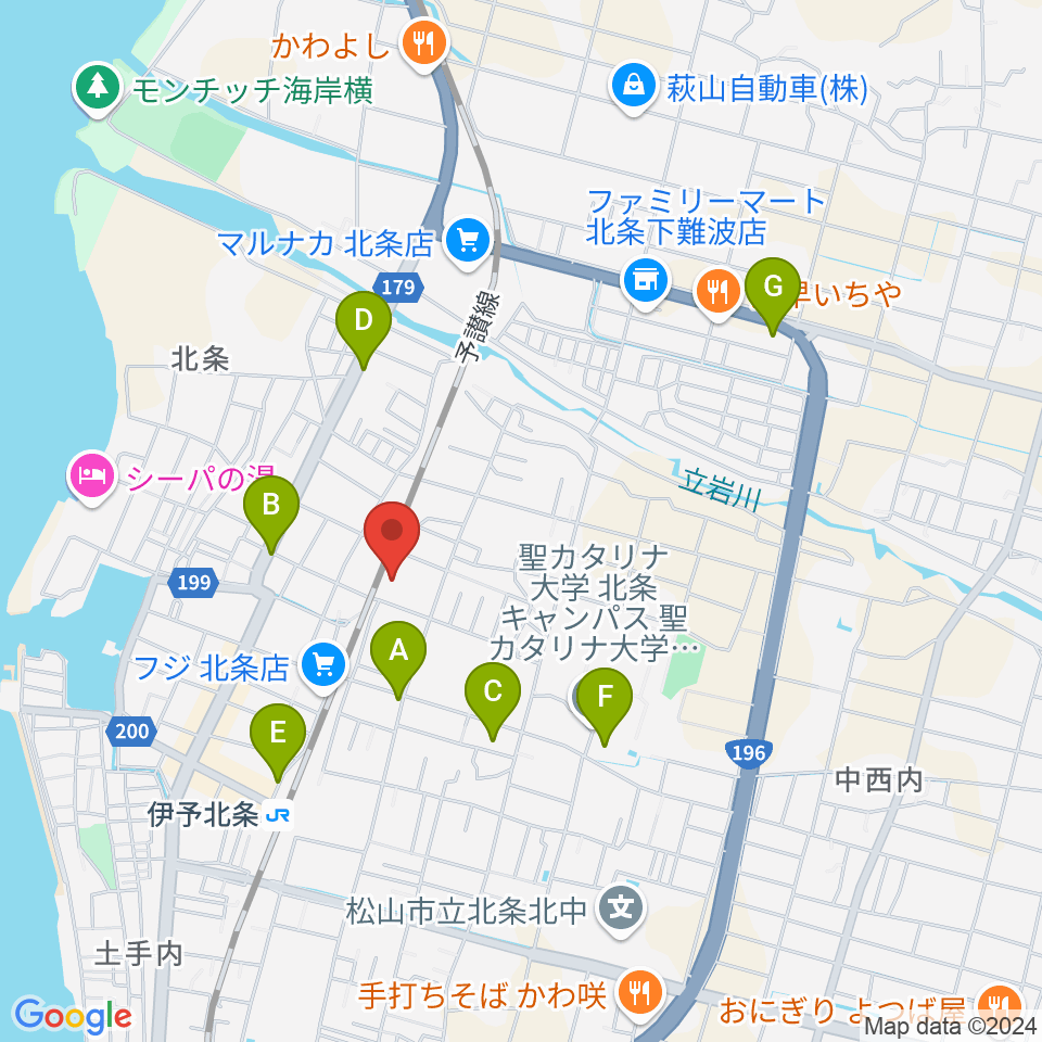 松山市北条市民会館周辺の駐車場・コインパーキング一覧地図