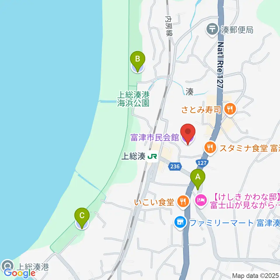 富津市民会館周辺の駐車場・コインパーキング一覧地図