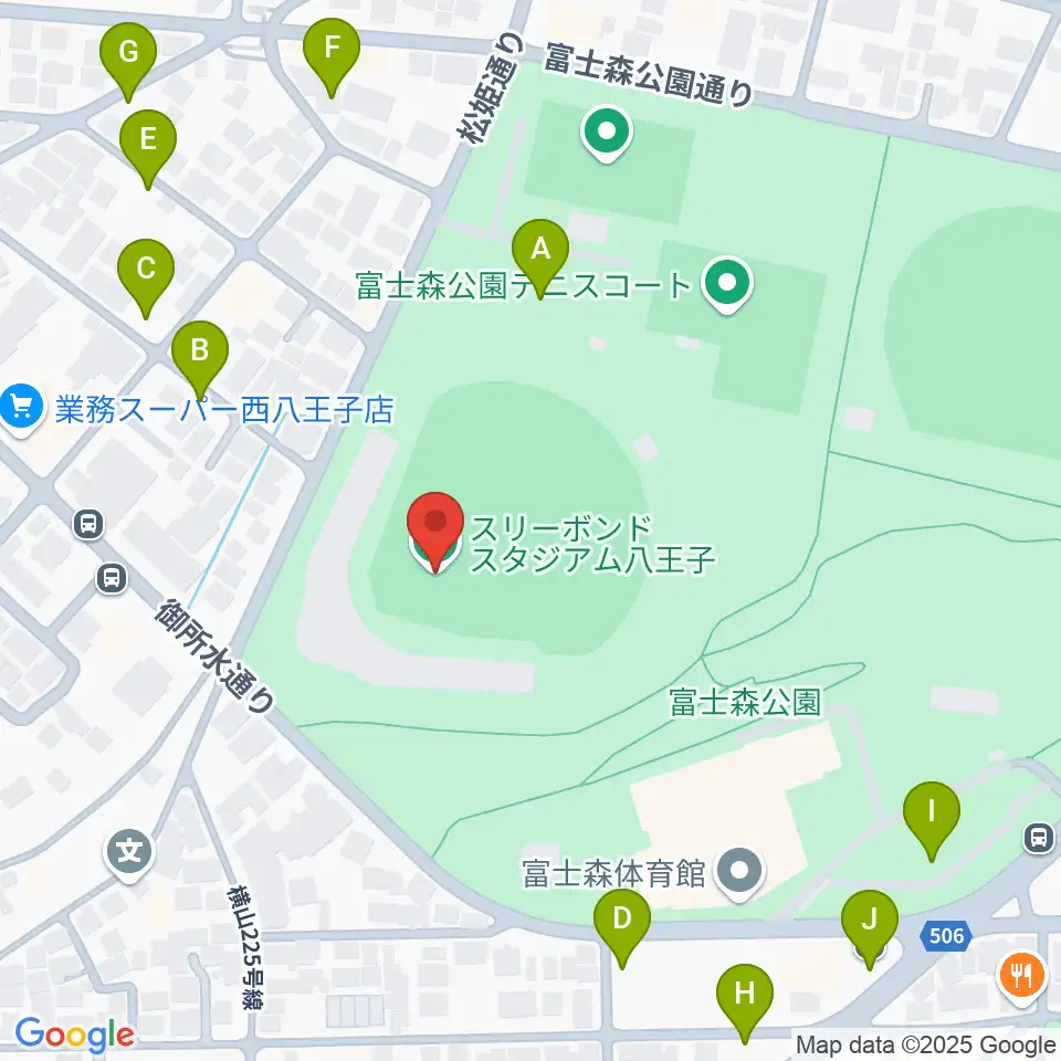 スリーボンドスタジアム八王子周辺の駐車場・コインパーキング一覧地図