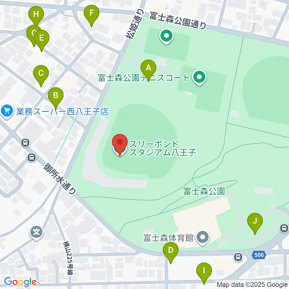 スリーボンドスタジアム八王子周辺の駐車場・コインパーキング一覧地図