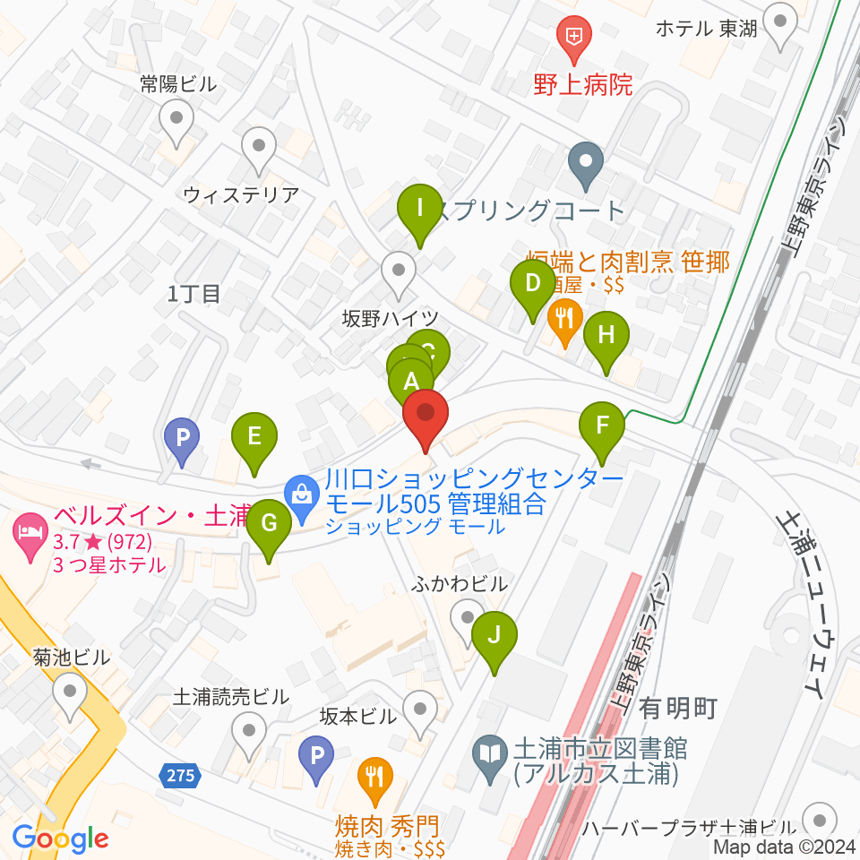 土浦VBOX周辺の駐車場・コインパーキング一覧地図