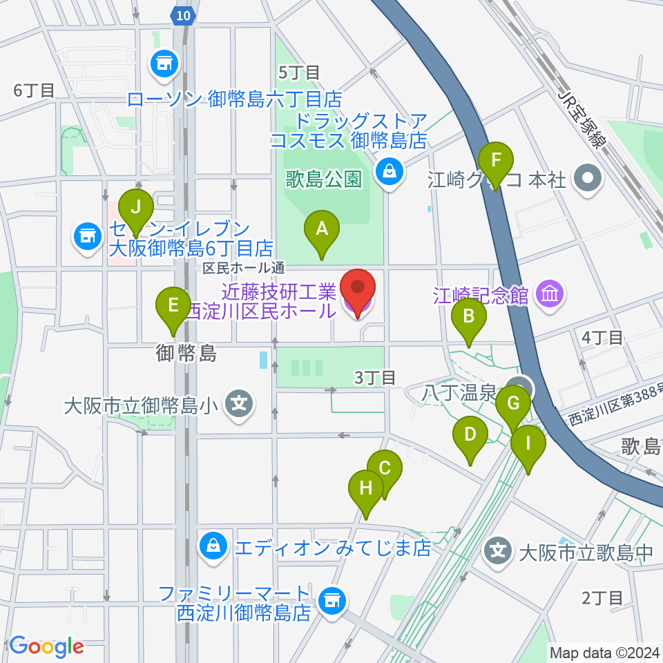 近藤技研工業 西淀川区民ホール周辺の駐車場・コインパーキング一覧地図