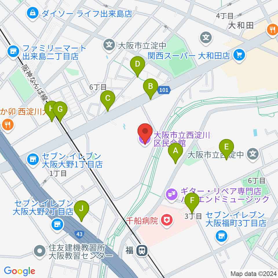 西淀川区民会館（エルモ西淀川）周辺の駐車場・コインパーキング一覧地図