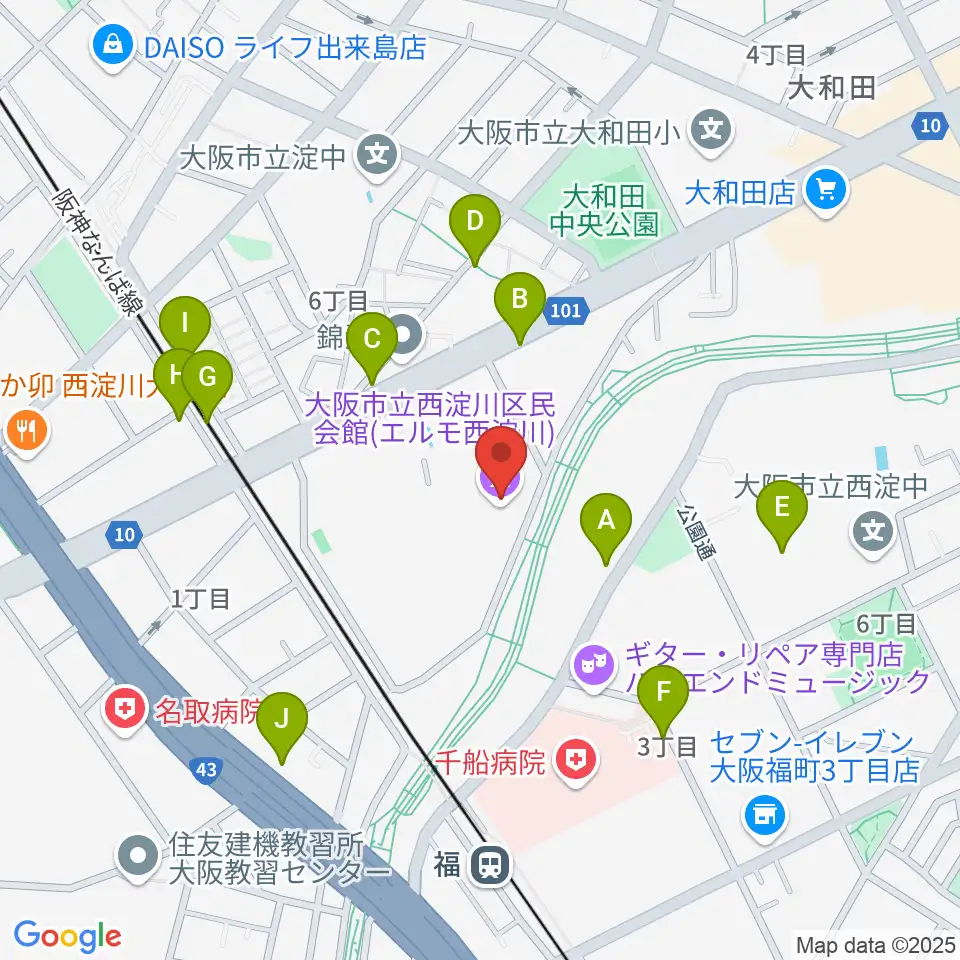 西淀川区民会館(エルモ西淀川)周辺の駐車場・コインパーキング一覧地図