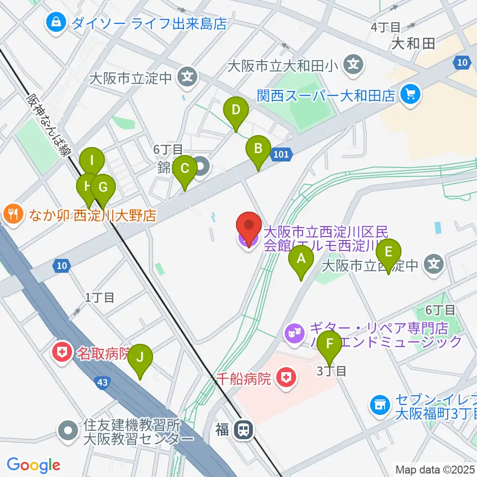 西淀川区民会館(エルモ西淀川)周辺の駐車場・コインパーキング一覧地図