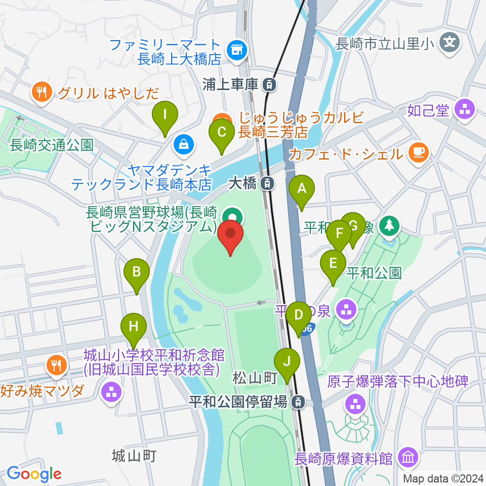 長崎ビッグNスタジアム 長崎県営野球場周辺の駐車場・コインパーキング一覧地図