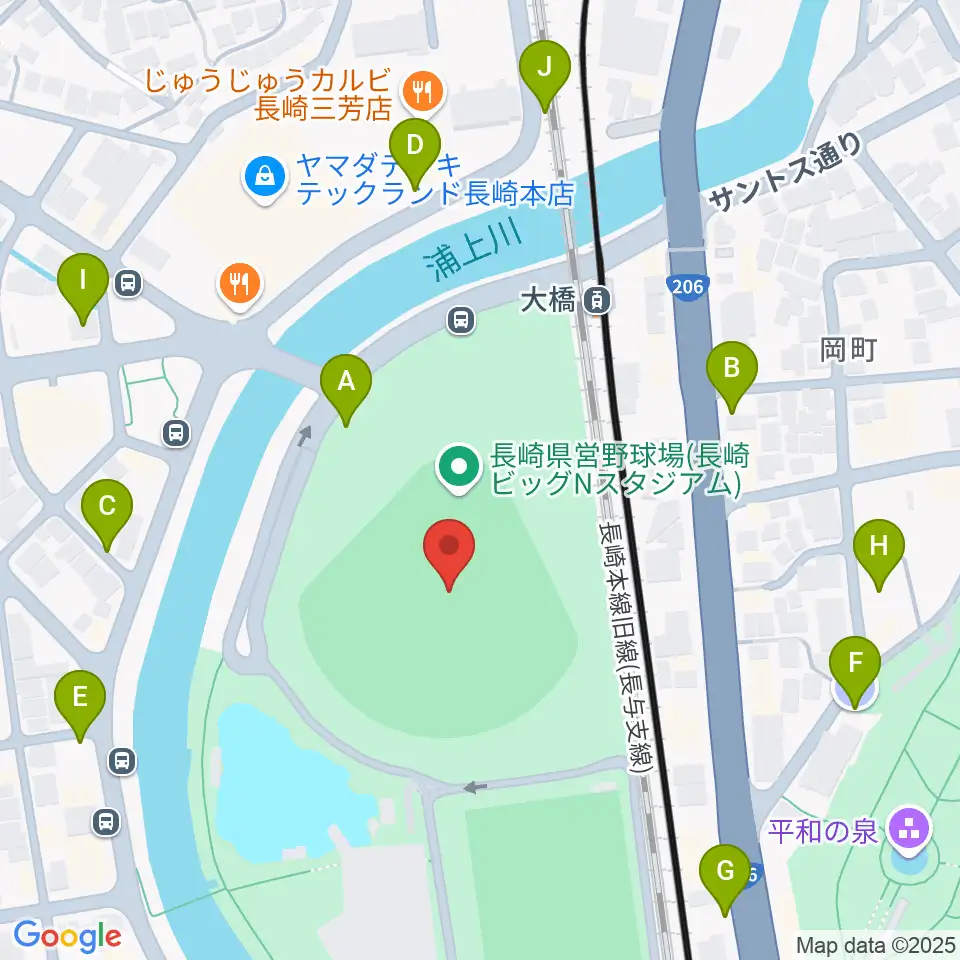 長崎ビッグNスタジアム 長崎県営野球場周辺の駐車場・コインパーキング一覧地図