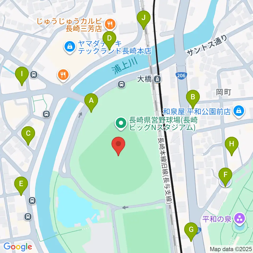 長崎ビッグNスタジアム 長崎県営野球場周辺の駐車場・コインパーキング一覧地図