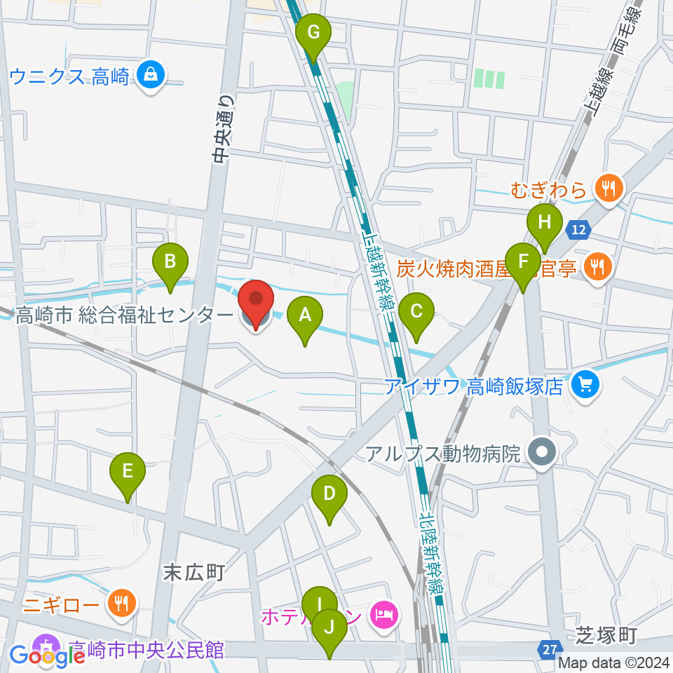 高崎市総合福祉センター周辺の駐車場・コインパーキング一覧地図