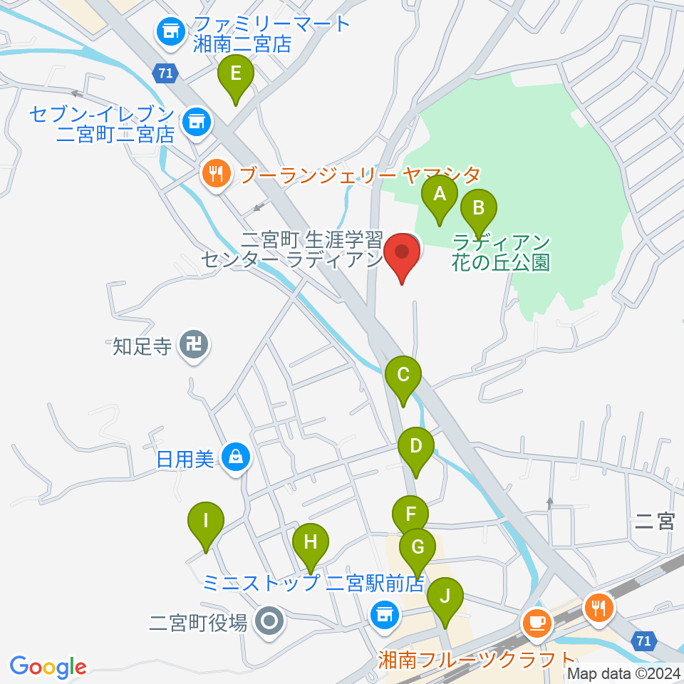 二宮町生涯学習センターラディアン周辺の駐車場・コインパーキング一覧地図