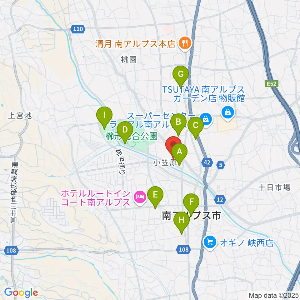 南アルプス市櫛形生涯学習センター周辺の駐車場・コインパーキング一覧地図