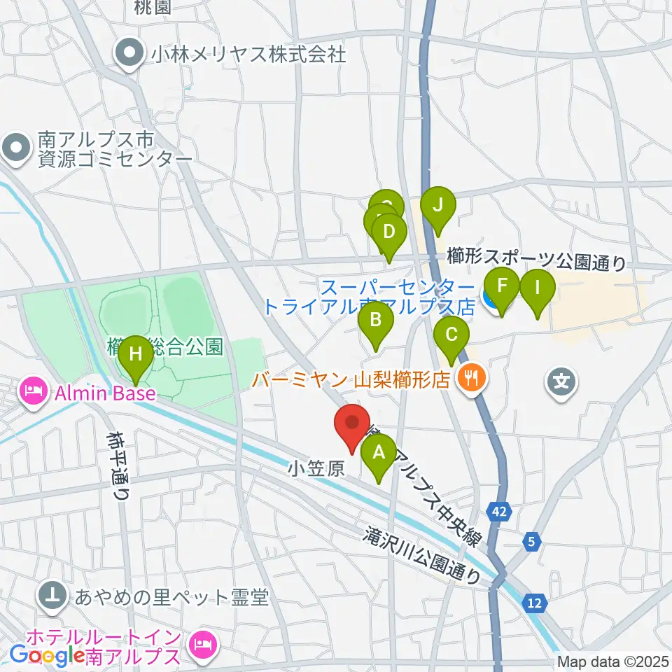 南アルプス市櫛形生涯学習センター周辺の駐車場・コインパーキング一覧地図