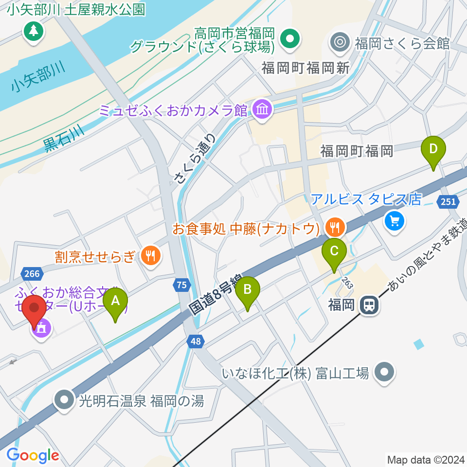 高岡市ふくおか総合文化センターＵホール周辺の駐車場・コインパーキング一覧地図