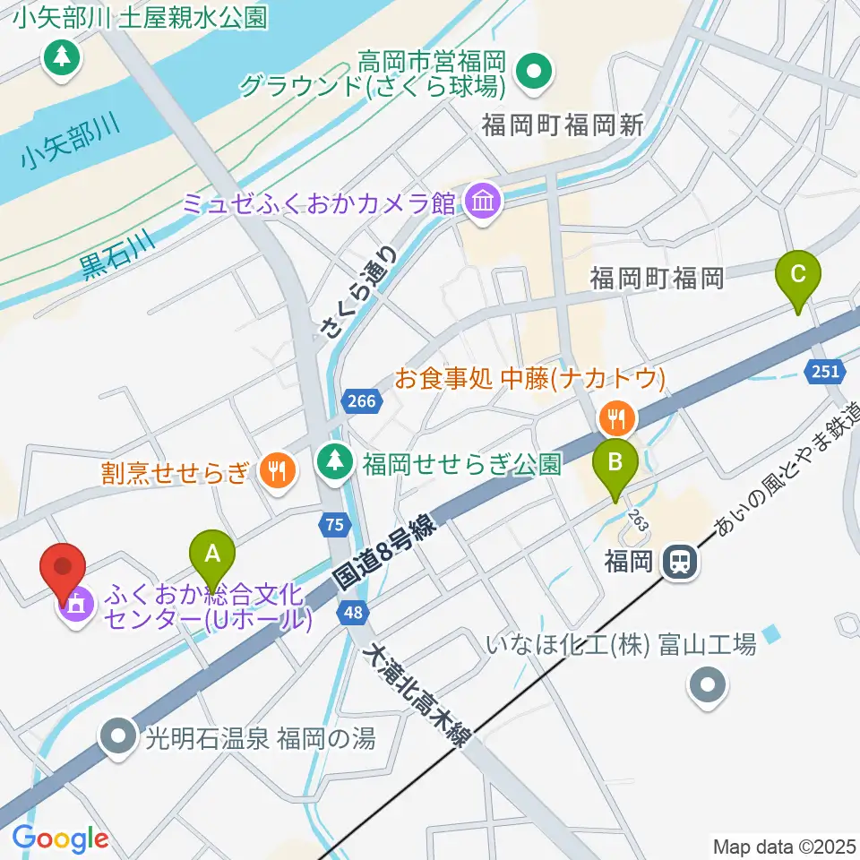 高岡市ふくおか総合文化センターＵホール周辺の駐車場・コインパーキング一覧地図