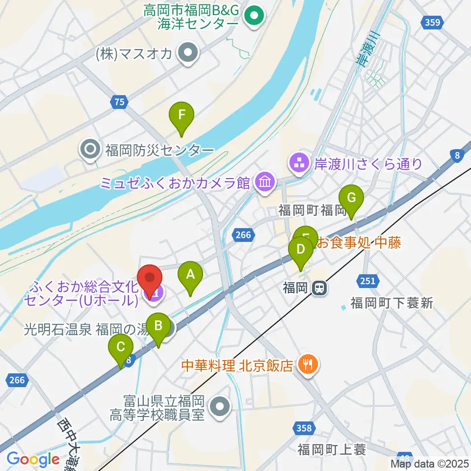 高岡市ふくおか総合文化センターUホール周辺の駐車場・コインパーキング一覧地図
