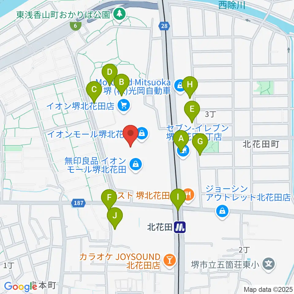 島村楽器イオンモール堺北花田店周辺の駐車場・コインパーキング一覧地図