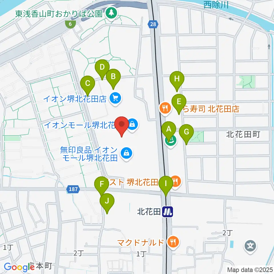 島村楽器イオンモール堺北花田店周辺の駐車場・コインパーキング一覧地図