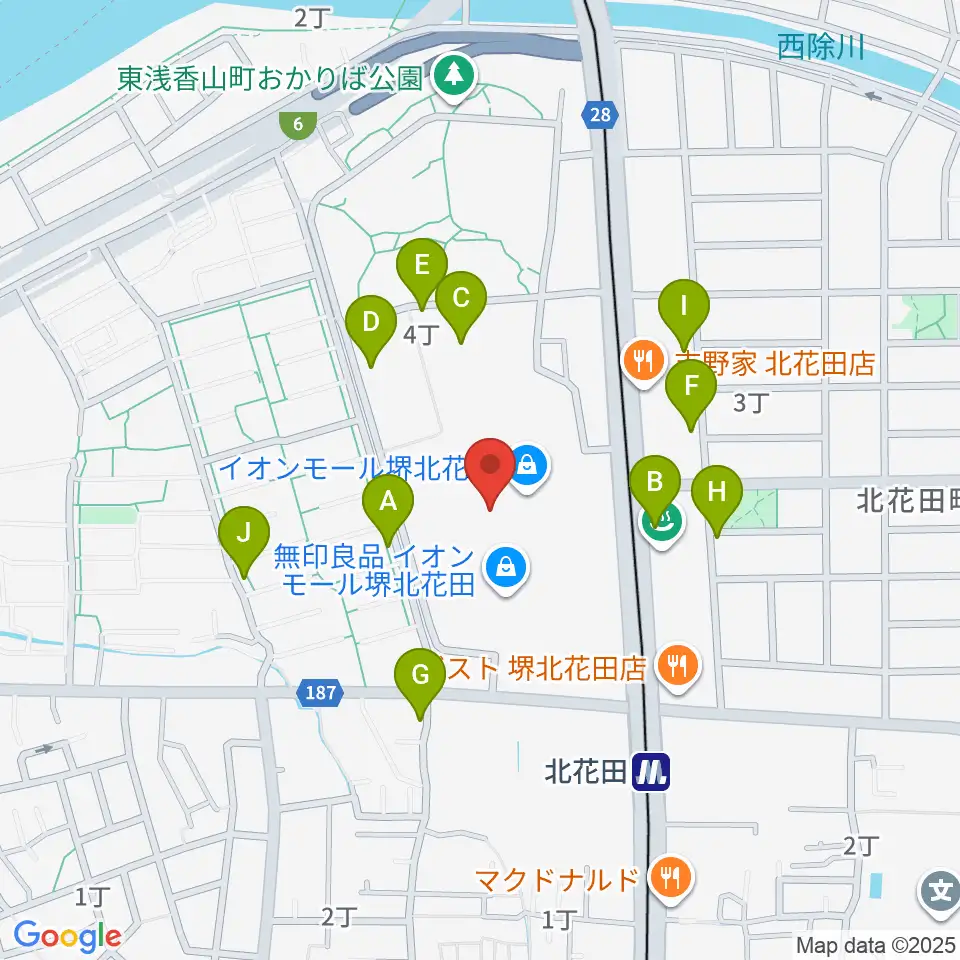 島村楽器イオンモール堺北花田店周辺の駐車場・コインパーキング一覧地図