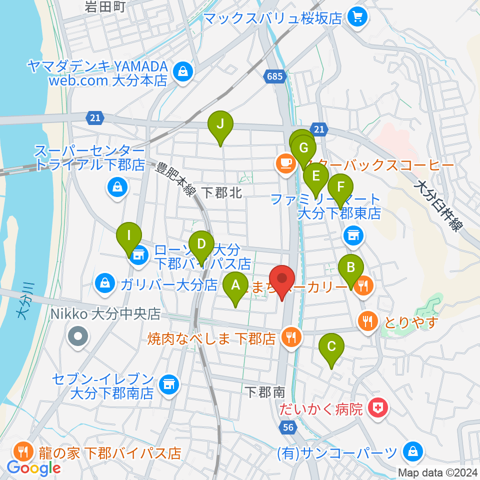 カネトウ楽器 大分店周辺の駐車場・コインパーキング一覧地図