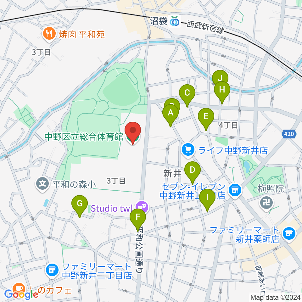 中野区立総合体育館周辺の駐車場・コインパーキング一覧地図