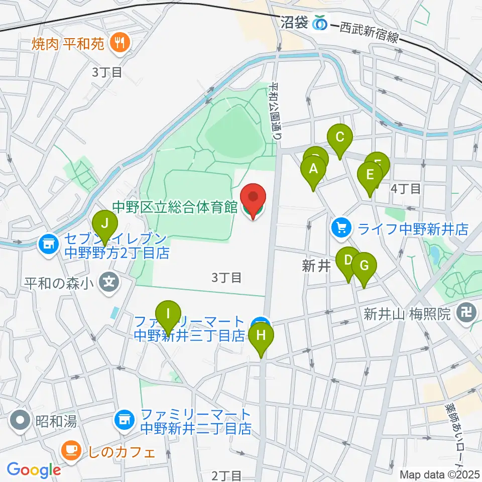 中野区立総合体育館周辺の駐車場・コインパーキング一覧地図