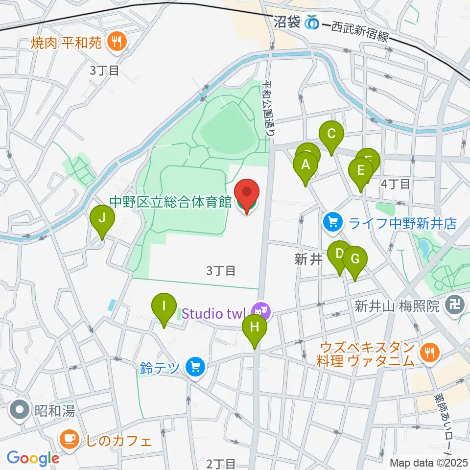 中野区立総合体育館周辺の駐車場・コインパーキング一覧地図