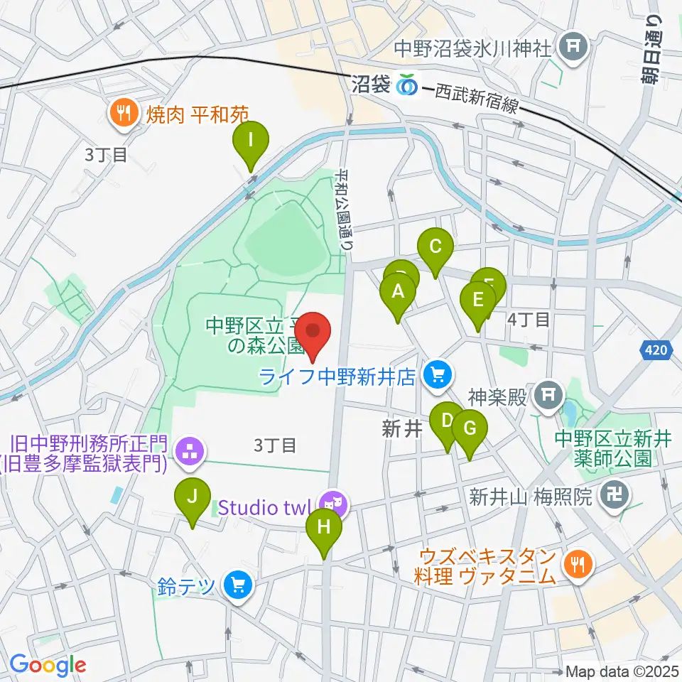 中野区立総合体育館周辺の駐車場・コインパーキング一覧地図
